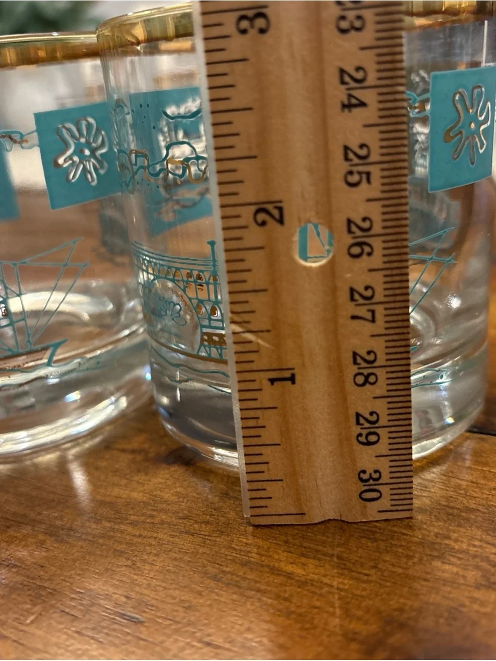 VTG Libbey Southern Comfort Riverboat Steamboat Glass set of 3 Turquoise Gold - Picture 6 of 7